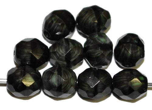 facettierte Glasperlen
 schwarz grüngrau marmoriert,
 hergestellt in Gablonz / Tschechien