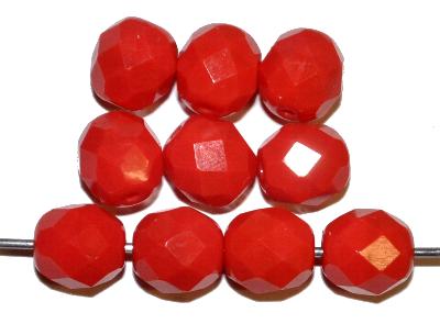 facettierte Glasperlen rot opak, hergestellt in Gablonz / Tschechie