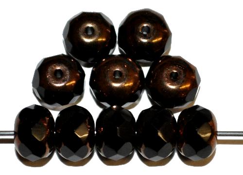 Glasperlen Linse mit facettiertem Rand,
 schwarz mit Bronzeauflage,
 hergestellt in Gablonz / Tschechien