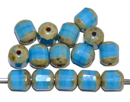 geschliffene Glasperlen / lampion beads
 blau opak mit picasso finish,
 hergestellt in Gablonz / Tschechien