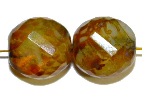 geschliffene Glasperlen, 
 Multi Cut Beads 
 Opal mit picasso finish,
 hergestellt in Gablonz / Tschechien
