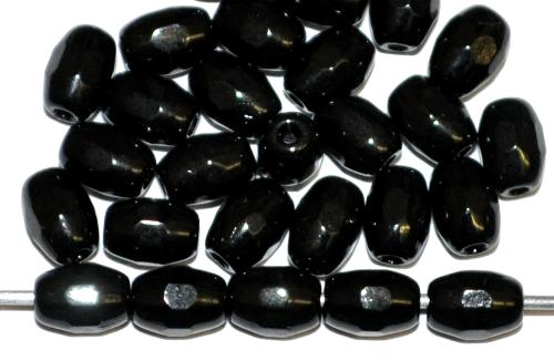 Glasperlen geschliffen Oliven schwarz, hergestellt in Gablonz / Tschechien