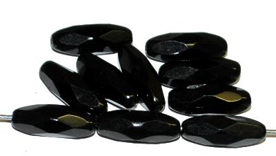 Glasperlen geschliffen Oliven schwarz, hergestellt in Gablonz / Tschechien