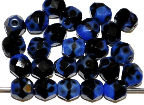 facettierte Glasperlen, 
 Perlettglas nachtblau, 
 hergestellt in Gablonz / Tschechien