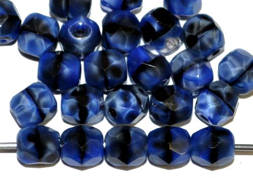 facettierte Glasperlen, 
 Perlettglas blauschwarz, 
 hergestellt in Gablonz / Tschechien