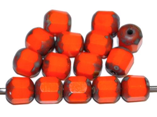 geschliffene Glasperlen / lampion beads
 orange opak mit picasso finish,
 hergestellt in Gablonz / Tschechien