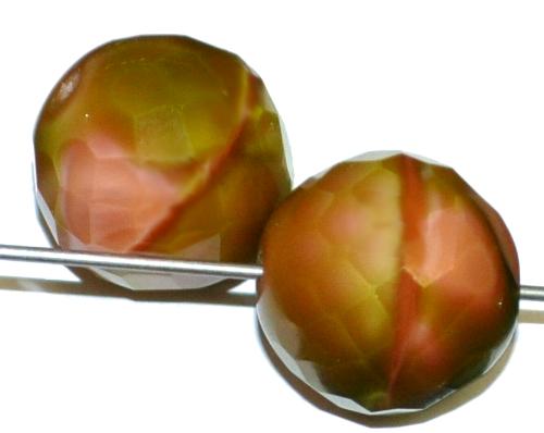 facettierte Glasperlen  rosa oliv,  hergestellt in Gablonz / Tschechien