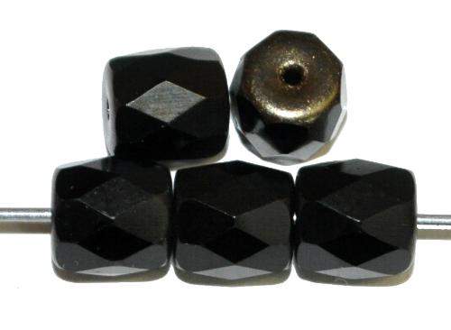 geschliffene Glasperlen
 Multi Cut Beads
 schwarz mit antiksilber finish,
 hergestellt in Gablonz / Tschechien