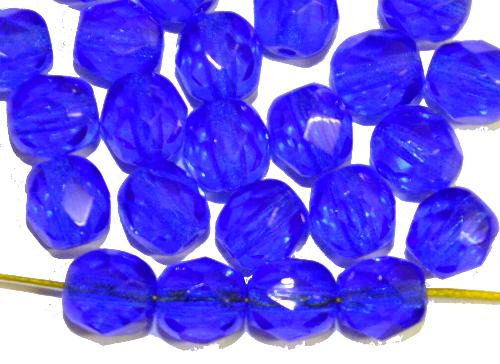facettierte Glasperlen 
 blau transp.,
 hergestellt in Gablonz / Tschechien