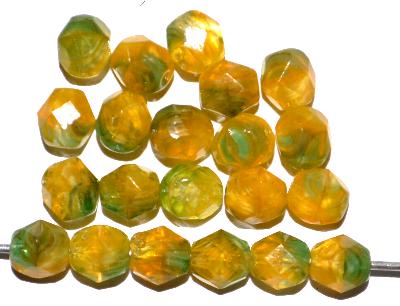 facettierte Glasperlen orangegelb grün transp., hergestellt in Gablonz / Tschechien