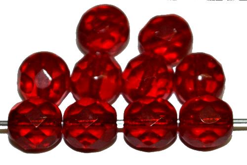 facettierte Glasperlen
 rot transp., 
 hergestellt in Gablonz / Tschechien