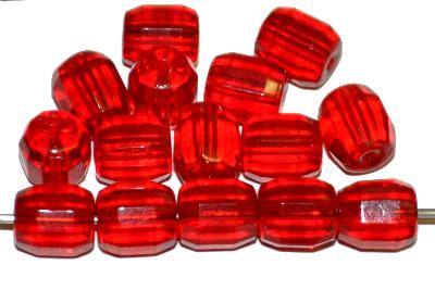 Glasperlen geschliffen  rot transp., hergestellt in Gablonz / Tschechien
