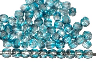 facettierte Glasperlen Zweifarbenglas türkis kristall transp, hergestellt in Gablonz / Tschechien   