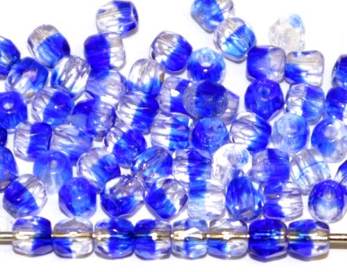 facettierte Glasperlen
 Zweifarbenglas blau kristall transp,
 hergestellt in Gablonz / Tschechien  
 