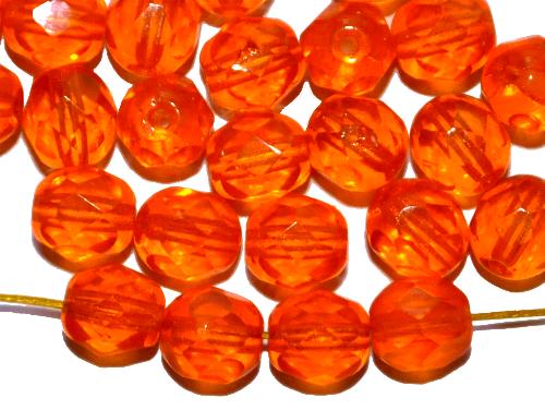 facettierte Glasperlen 
 orange transp.,
 hergestellt in Gablonz / Tschechien