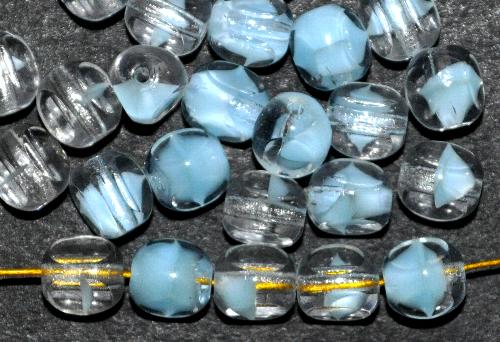 Glasperlen / Table Cut Beads  3 Seiten geschliffen,  Mischglas kristall hellblau,  hergestellt in Gablonz / Tschechien 