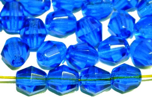 facettierte Glasperlen 
 biconen  blau transp.,
 hergestellt in Gablonz / Tschechien