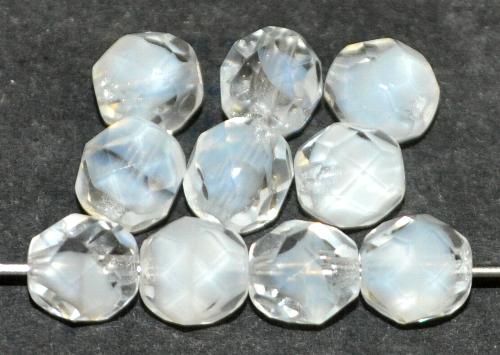 facettierte Glasperlen
 opalweiß kristall,
 hergestellt in Gablonz / Tschechien