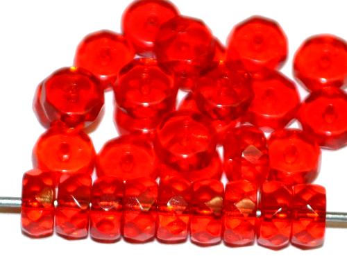 Glasperlen Scheiben rot transp.
 mit facettiertem Rand,
 hergestellt in Gablonz / Tschechien