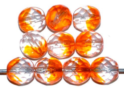 facettierte Glasperlen Zweifarbenglas orange/ kristall,  hergestellt in Gablonz / Tschechien