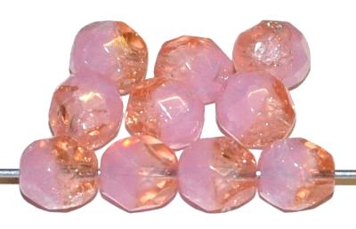 facettierte Glasperlen Kombination aus crash-Glas apricot und Opalglas rosa, hergestellt in Gablonz / Tschechien