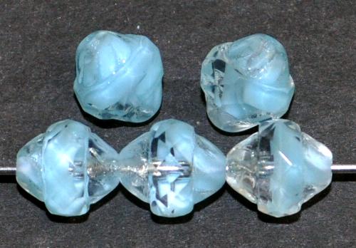 Glasperlen kristall hellblau mit facettiertem Band hergestellt in Gablonz / Tschechien