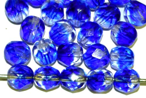 facettierte Glasperlen 
 blau kristall (Zweifarbenglas),
 hergestellt in Gablonz / Tschechien