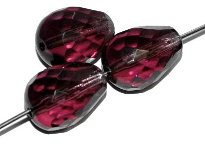 facettierte Glasperlen Tropfen violett transp., hergestellt in Gablonz / Tschechien