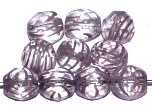 facettierte Glasperlen
 kristall / violett gestreift transp., 
 hergestellt in Gablonz / Tschechien