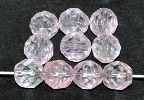 facettierte Glasperlen
 kristall / rosa gestreift transp., 
 hergestellt in Gablonz / Tschechien