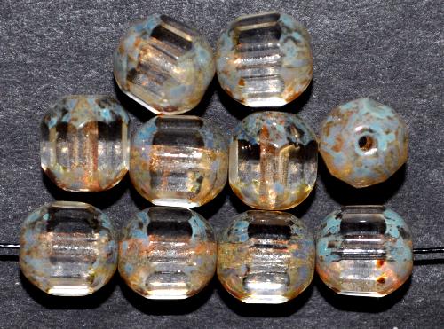 geschliffene Glasperlen / lampion beads 
 kristall mit picasso finish, 
 hergestellt in Gablonz / Tschechien