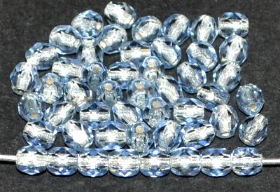 facettierte Glasperlen, aqua transp. mit Silbereinzug, hergestellt in Gablonz / Tschechien