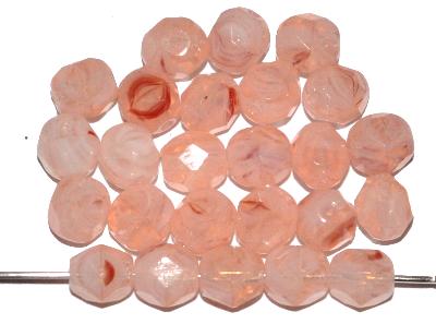 facettierte Glasperlen Alabasterglas rosa marmoriert, hergestellt in Gablonz / Tschechien
