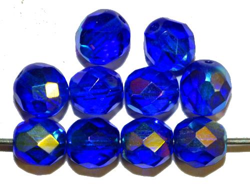 facettierte Glasperlen
 blau transp. mit AB,
 hergestellt in Gablonz / Tschechien