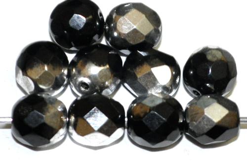 facettierte Glasperlen 
 schwarz mit silber finish,
 hergestellt in Gablonz / Tschechien