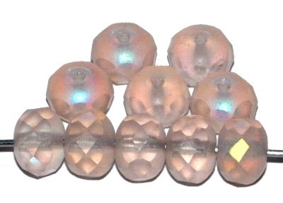 facettierte Glasperlen Linsen
 rosa transp. mattiert mit AB,
 hergestellt in Gablonz / Tschechien
