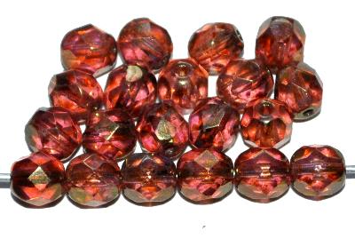 facettierte Glasperlen violett transp. light bronze und picasso finish, hergestellt in Gablonz / Tschechien