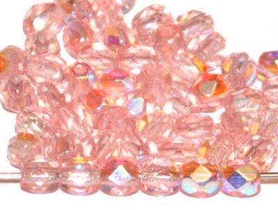 facettierte Glasperlen
 zart rosa transp. mit AB,
 hergestellt in Gablonz / Tschechien