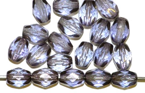 Glasperlen Oliven geschliffen, violett transp. bronziert, hergestellt in Gablonz / Tschechien