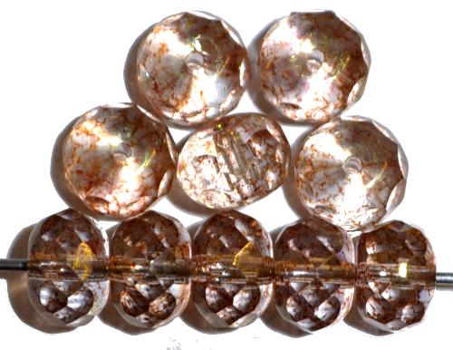 Glasperlen Linse mit facettiertem Rand,  kristall bronziert,  hergestellt in Gablonz / Tschechien