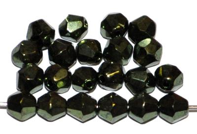 geschliffene Glasperlen bicon grün metallic, hergestellt in Gablonz / Tschechien