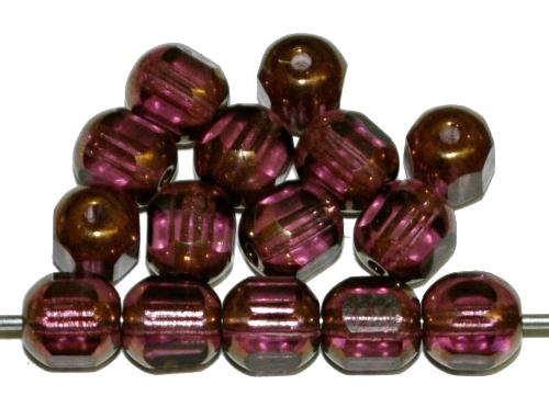 geschliffene Glasperlen / Barockperlen
 violett transp. mit Bronzeauflage,
 hergestellt in Gablonz / Tschechien