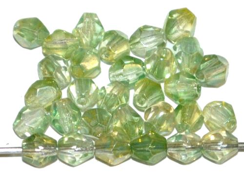 facettierte Glasperlen bicon  meeresgrün transp. mit light AB, hergestellt in Gablonz / Tschechien