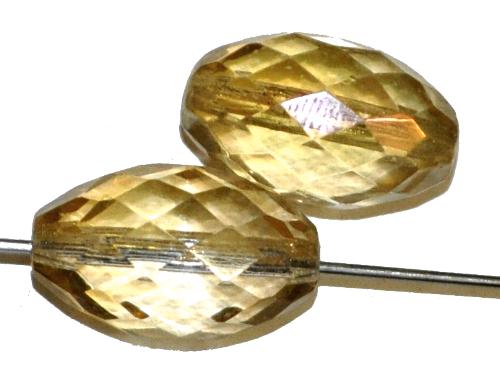 facettierte Glasperlen Oliven,
 hampagner transp. mit light AB,
 hergestellt in Gablonz / Tschechien