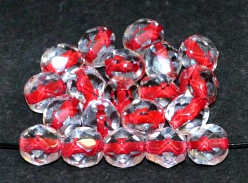 facettierte Glasperlen  kristall mit Farbeinzug rot,  hergestellt in Gablonz / Tschechien