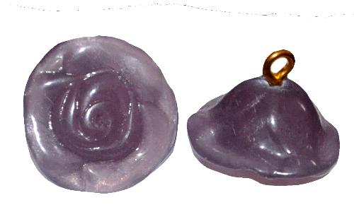 Glasröschen mit Öse,  nach alten Vorlagen aus den 1920/30 Jahren neu gefertigt, smoky alabaster violett,  hergestellt in Gablonz / Tschechien