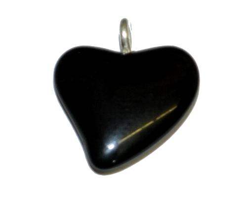 Glasanhänger Herz mit Öse,  schwarz opak,  hergestellt in Gablonz / Tschechien