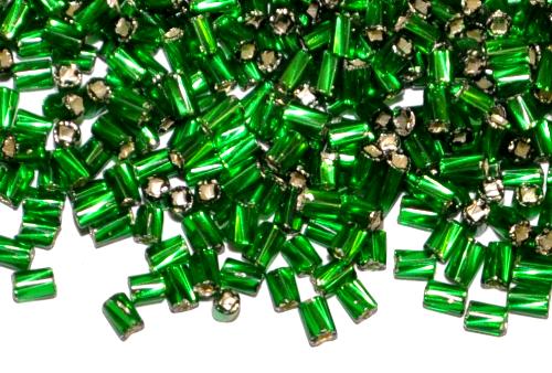Glasperlen / Schnittperlen getwistet, von Preciosa Ornella Tschechien hergestellt, grün mit Silbereinzug