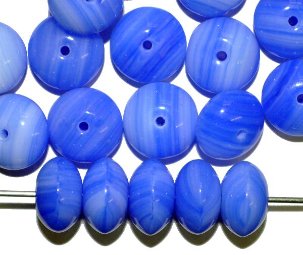Glasperlen Linsen  blau,  hergestellt in Gablonz / Tschechien