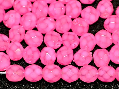 facettierte Glasperlen  mit Wachsüberzug in pink,  hergestellt in Gablonz / Tschechien